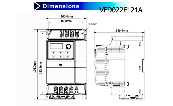 Dimensions VFD022EL21A